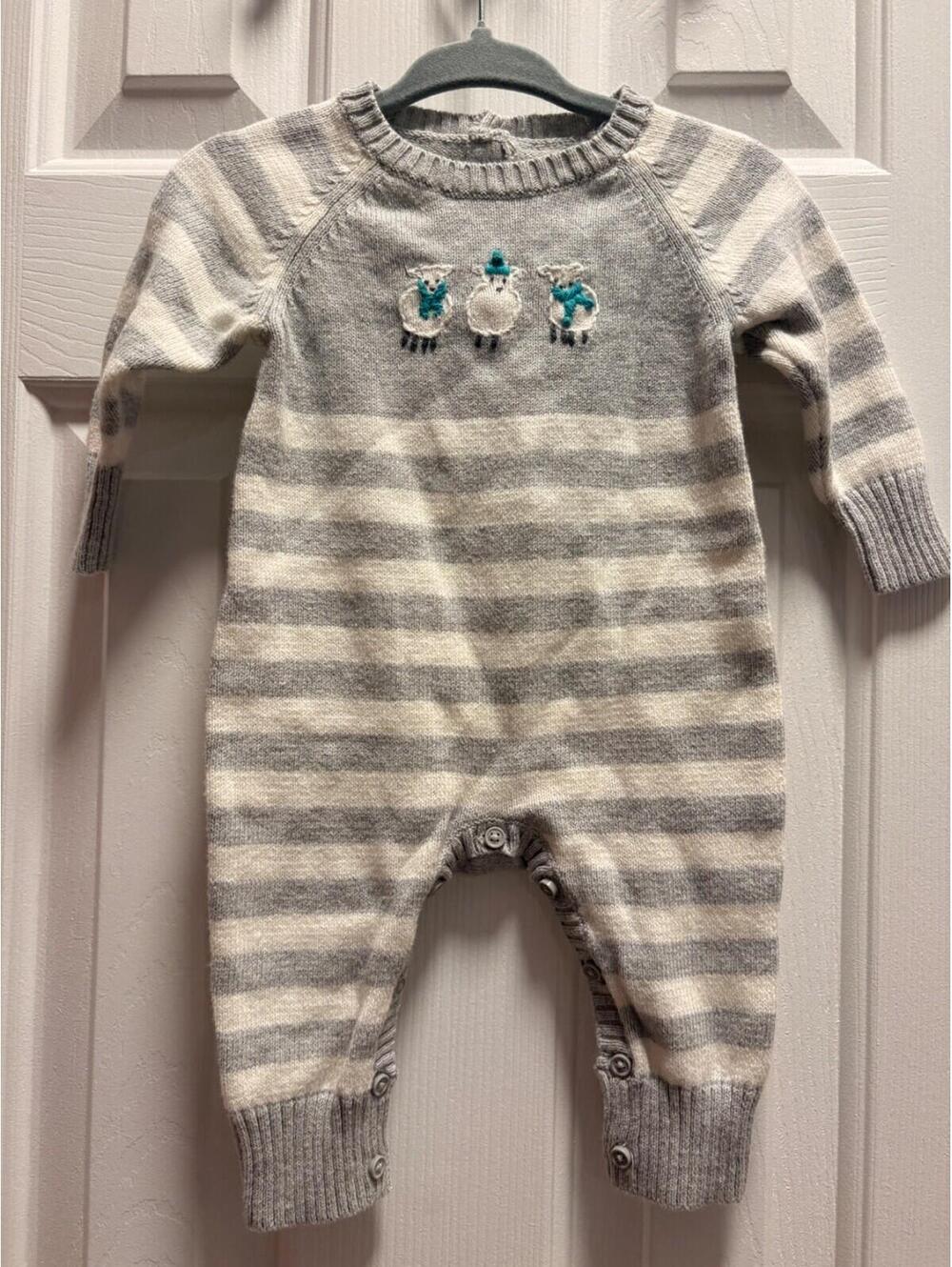 Gray White Stripe Cotton Knit Long Romper Baby Boy Pants 0-3 Months